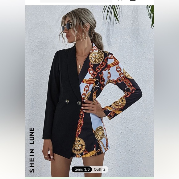 Half Black Half Chain Print Blazer - Picture 2 of 3